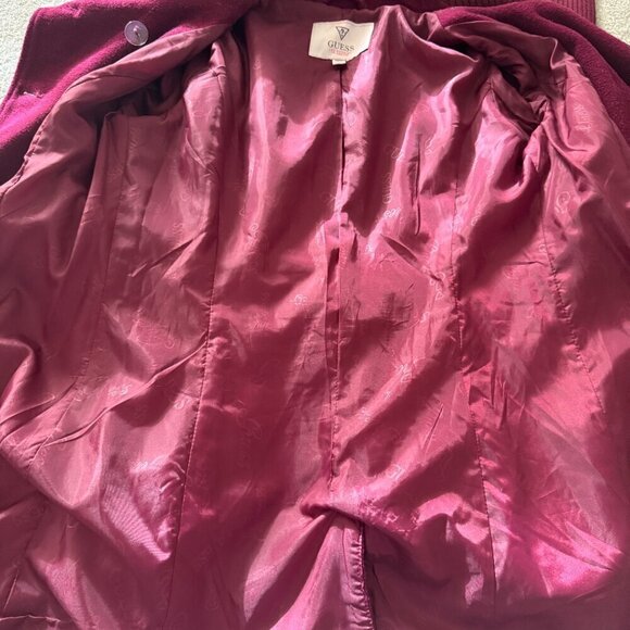 Guess Los Angeles Stylish Burgundy Double-Breasted Belted Coat - Size XS - Picture 8 of 10